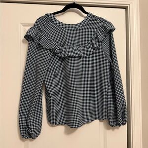 Topshop Black and White Checkered Ruffle Blouse